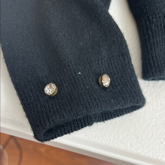 Vintage Sz S/M Black Sweater Cardigan Faux Fur Trim Rhiinestone Closure - Picture 9 of 10